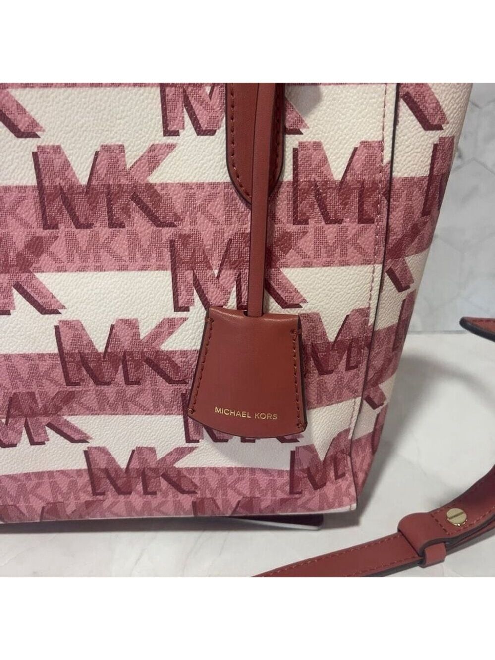 Michael Kors Sinclair Logo Shopper Tote & Matching Wallet Cinnamon Pink Cream - Picture 2 of 11